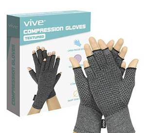 lot 72043 image: Vive Arthritis Gloves with Grips - Men & Women Textured Fingerless Compression - Open Finger Hand Gloves for Rheumatoid and Osteoarthritis - Arthritic Joint Pain Relief for Computer Typing (Large)