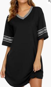 lot 72044 image: Ekouaer Womens Nightgown, Cotton Novelty Sleepshirts V Neck Short Sleeve Sleep Shirt Loose Comfy Pajama Sleepwear Size XXL