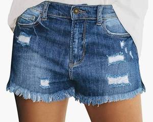 lot 72046 image: LookbookStore Womens Casual Mid Rise Ripped Denim Shorts Frayed Raw Hem Jeans Size XL