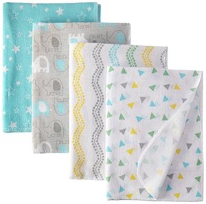 lot 72052 image: Luvable Friends Unisex Baby Cotton Flannel Receiving Blankets Basic Elephant 4-Pack, One Size
