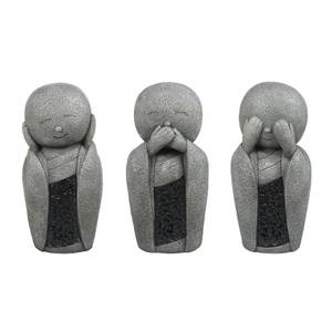 lot 90250 image: Gray MgO Set of 3 Garden Monk Solar Statues
