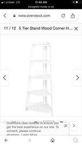 lot 90277 image: 5 Tier Stand Wood Corner Home Furniture Shelf Display Storage - White