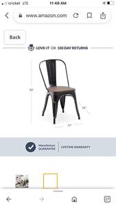 lot 90280 image: BELLEZE Stackable Metal Dining Room Chairs with Wood Seat, Indoor Outdoor Weather Resistant Industrial Vintage Tolix Chair for Patio Kitchen Cafe Restaurant Set of 4 - Alexander (Antique Black)