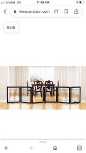 lot 90284 image: PAWLAND 144-inch Extra Wide 30-inches Tall Dog gate with Door Walk Through, Freestanding Wire Pet Gate for The House, Doorway, Stairs, Pet Puppy Safety Fence, Support Feet Included, Espresso,6 Panels