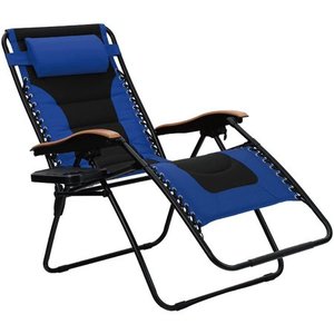 lot 90287 image: PHI VILLA Oversize XL Padded Zero Gravity Lounge Chair Wider Armrest Adjustable Recliner with Cup Holder, Support 350 LBS, Blue