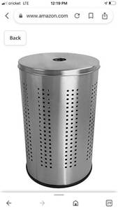 lot 90294 image: Krugg Stainless Steel Laundry Bin & Hamper  46L Ventilated Stainless Steel Clothes Basket with Polished Lid Life Time Warranty (Brushed Stainless Steel