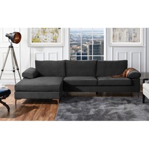 lot 8011 image: Velvet Upholstered L-Shape Sectional Sofa- Retail$796.49