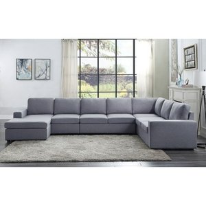 lot 8012 image: Tifton Light Gray Linen 7 Seat Reversible Modular Sectional Sofa Chaise- Retail$2049.99