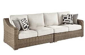 lot 8004 image: Ashley Furniture Beachcroft 2 Piece Patio Loveseat Set in Beige Retail $1,799.99
