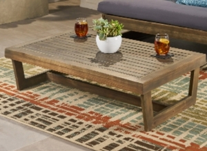 lot 8006 image: Sherwood Outdoor Acacia Wood Chat Set Coffee Table by Christopher Knight Home- Gray FinishDark Gray-