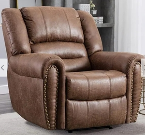 lot 8014 image: Bud Big Breathable Leather Manual Recliner Chair- Retail$659.99