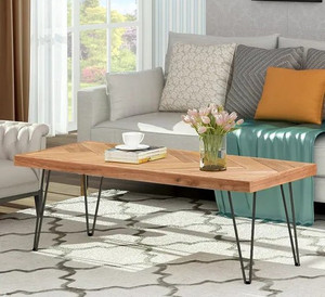 lot 5 image: Coffee Table, Tea Table Chevron Pattern Metal Hairpin Legs