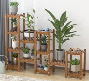 lot 9 image: FUFU&GAGA Plant stand 47.2-in H x 63-in W Brown Indoor or Outdoor Novelty Wood Plant Stand