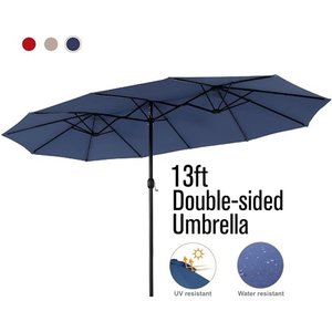 lot 10 image: MF Studio 13ft Outdoor Market Umbrella Double-Sided Twin Large Patio Umbrella with Crank, Blue