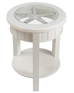 lot 14 image: Sanibel White Round Glass Top Accent Table