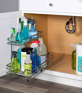 lot 31 image: Richards Homewares 2-Tier Under Sink Pull-Out Sliding Shelf, Chrome