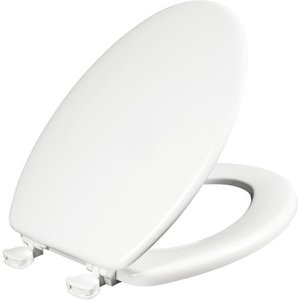 lot 11558 image: Mayfair Lift off Elongated Enameled Wood Toilet Seat in White