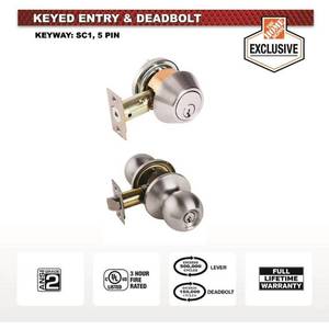 lot 11915 image: Universal Hardware Standard Duty Commercial Satin Chrome Keyed Entry Door Knob with Single Cylinder Deadbolt Combo
