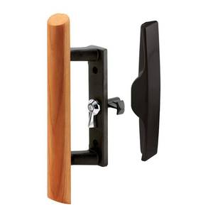 lot 11916 image: Prime-Line Products C 1095 3-12 in. Black Diecast Sliding Glass Door Handle with Wooden Pull, Acorn