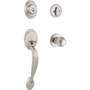 lot 16576 image: Kwikset Dakota Single Cylinder Handleset wPolo Door Knob in Satin Nickel