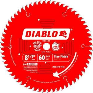 lot 16581 image: Diablo 8-12 Dia. x 58 in. TitaniumCarbide Miter Saw Blade 60 teeth 1 pc.