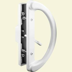 lot 16586 image: Sliding Patio Door Handle Set White Diecast, Mortise Style, Non-Keyed (Fits 3-1516�� Hole Spacing)