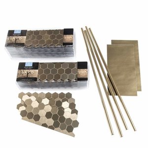 lot 11849 image: Aspect 12x4-inch Honeycomb Champagne Matted Metal 15-Square Foot Kit- Retail$211.99, 7 Boxes Total,5 Packs Per Box