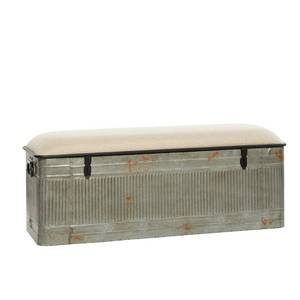 lot 11855 image: DecMode Silver Iron Farmhouse Storage Bench, Grey, 50W - Retail $457.99