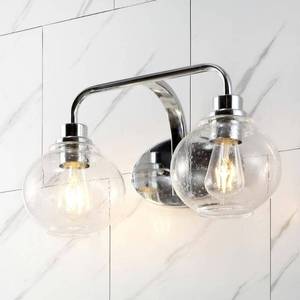 lot 11857 image: JONATHAN Y Sandrine 17.5 in. 2-Light Chrome IronSeeded Glass Cottage Rustic LED Vanity Light