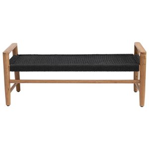 lot 11865 image: Creative Co-Op 45.5W Teak Wood Bench with Cotton Woven Seat - Retail $246.99