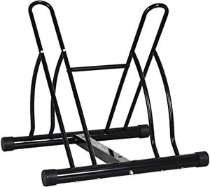 lot 11862 image: Soozier 2-Bike Floor Stand Storage Parking Rack with Stable & Strong Steel Frame, Double Sided Design, & All-Around Use