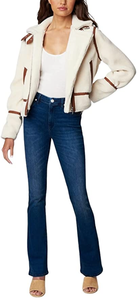 lot 16579 image: BlankNYC Womens Jacket Size M - White Fleece with Brown Leather Trim - Retail $128.00