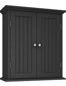 lot 63221 image: ChooChoo Bathroom Wall Cabinet, Over The Toilet Space Saver Storage Cabinet, Medicine Cabinet with 2 Door and Adjustable Shelves, Cupboard (Black)