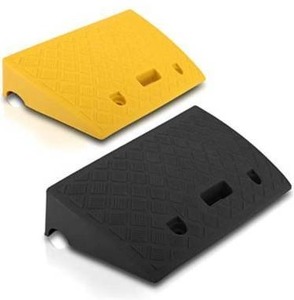 lot 63226 image: Portable Lightweight Plastic Curb Ramps - 2PC Heavy Duty Plastic Threshold Ramp Set for Driveway, Loading Dock, Sidewalk, Car, Truck, Scooter, Bike, Motorcycle, Wheelchair Mobility - Pyle PCRBDR27