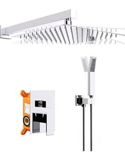lot 63246 image: Jcrob Shower Faucets Sets Complete (12 Inch Chrome), Rain Shower Head with Handheld Shower, High-Pressure Square Shower System for Bathroom, Dual Shower Combo Set with Pressure Balance Valve