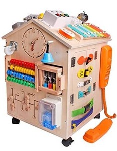 lot 63250 image: Wooden Montessori Busy House, pre-School Education Learning Busy Board, Basic Life Skills and fine Movements for Young Children, Sensory Board Game Toys, Large Gifts for 3-Year-Old Boys and Girls