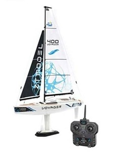 lot 63251 image: PLAYSTEM Voyager 400 RC Controlled Wind Powered Sailboat in Blue - 21 Tall