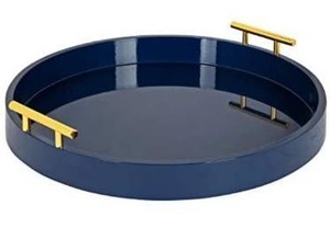 lot 63266 image: Kate and Laurel Lipton Modern Round Tray, 15.5 Diameter, Navy Blue and Gold, Decorative Accent Tray for Storage and Display