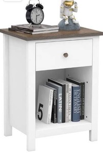 lot 63288 image: ChooChoo Nightstand Bedroom, Side Table with 1-Drawer Storage Cabinet, Wooden End Table Bedside Table, White