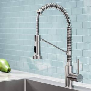 lot 63299 image: KRAUS Bolden Single Handle 18-Inch Commercial Kitchen Faucet with Dual Function Pull Down Sprayhead in Stainless Steel Finish