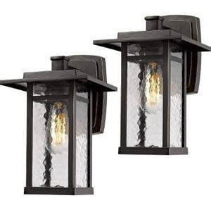 lot 63307 image: Beionxii Outdoor Wall Light Sconce  2 Pack Exterior Lighting Fixture 13.6 inch, Oil Rubbed Bronze Finish with Water Ripple Glass - A268W-2PK