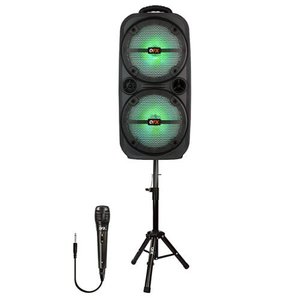 lot 63326 image: QFX - 2 x 8 BT Recharge Speaker with Microphone & Stand - Black