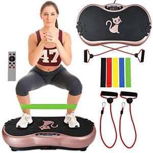 lot 63329 image: Ravs Vibration Plate Exercise Machine Whole Body Workout Machine Vibration Fitness Platform Machine Home Training Equipment with Resistance Bands, Remote Control and Max Load 330lbs