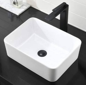 lot 63332 image: SOMRXO Bathroom Vessel Vanity Sink 16X12 White Ceramic Above Counter Bathroom Vessel Sink, Porcelain Ceramic Rectrangular Lavatory Sink Art Basin