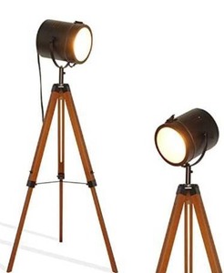 lot 63337 image: Industrial Vintage Black Tripod Floor Table Lamp - Modern Adjustable Height Wooden Nautical Cinema Searchlight - Spotlight Standing Reading Light for Living Room Bedroom Office Decoration(no Bulb)