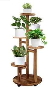 lot 63356 image: GEEBOBO 5 Tiered Tall Plant Stand for Indoor Outdoor, Wood Plant Shelf Corner Display Rack, Multi-tier Planter Pot Holder Flower Stand for Living Room Balcony Garden Patio (Walnut)