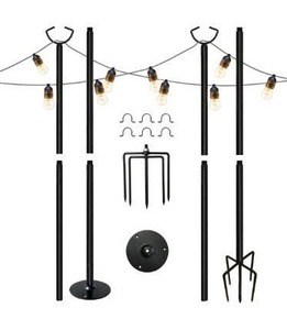 lot 63359 image: MARVOWARE 3 Functions String Light Poles for Outdoors, Metal Poles with Hooks,Light Poles for Outside House Garden Patio Wedding Cafe Party (2 Pcs)