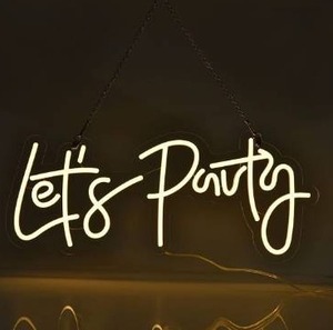 lot 63360 image: Lets Party Neon Sign for Wall Decor,Reusable Neon Light Sign for Bachelorette Party, Engagement Party, Birthday Party,Wedding, Warm White 21x9Inches