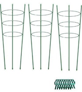 lot 63364 image: Alliico Plant Support Cages for Climbing Plant Upgrade 30 Flower Tomato cage with Stand Stakes and Stable Support Rings, 3 Pack with 12 Clips (30)