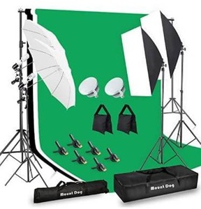 lot 63392 image: MOUNTDOG Photography Lighting Kit, 6.6X 10ft Backdrop Stand System and 900W 6400K LED Bulbs Softbox and Umbrellas Continuous Lighting Kit for Photo Video Shooting